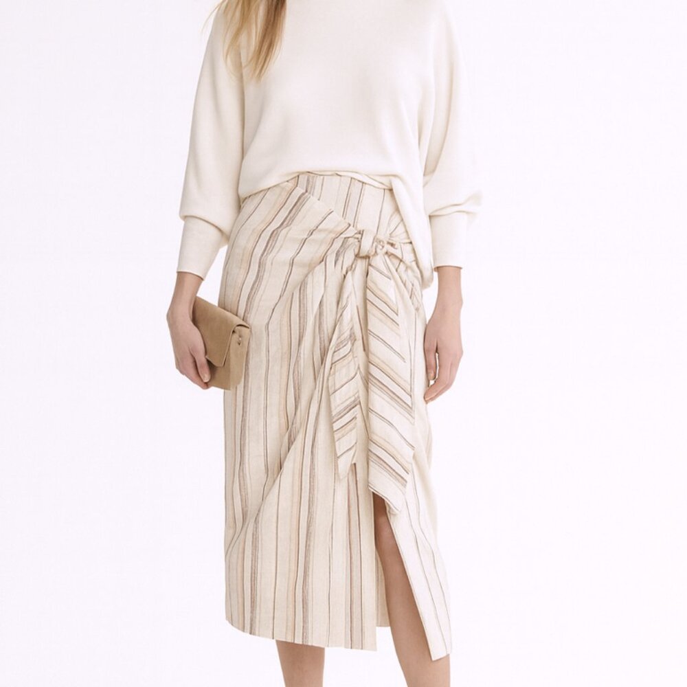 Brunello Cucinelli Sarong Skirt Cotton Beige Stripe Size 8 NewTag $1,995 - Picture 2 of 6